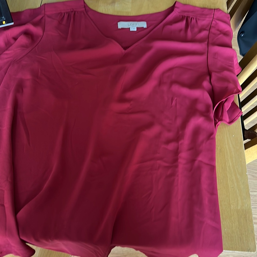 Loft Red Short Sleeved Blouse -Size L